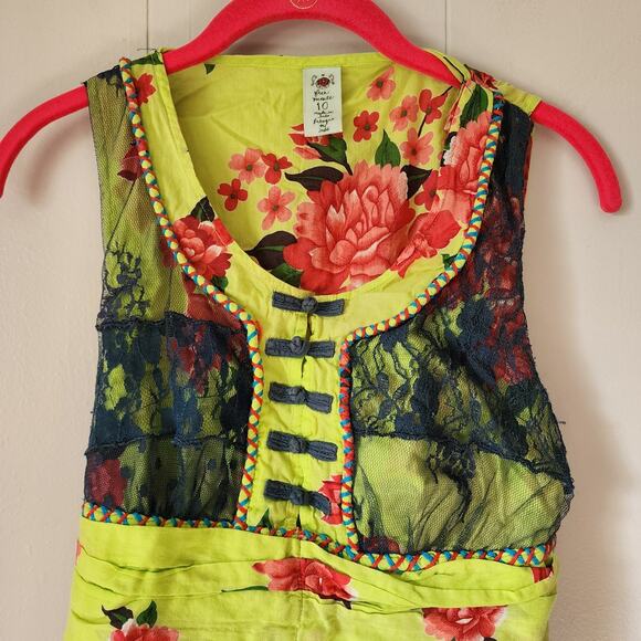 Free People Boho Fairy Grunge Blouse Floral Lace 10 Green - Picture 2 of 11